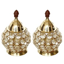 Brass and Crystal Matki Shape Akhand Diya Table Deepak Oil Medium Size 2Pcs - £26.40 GBP