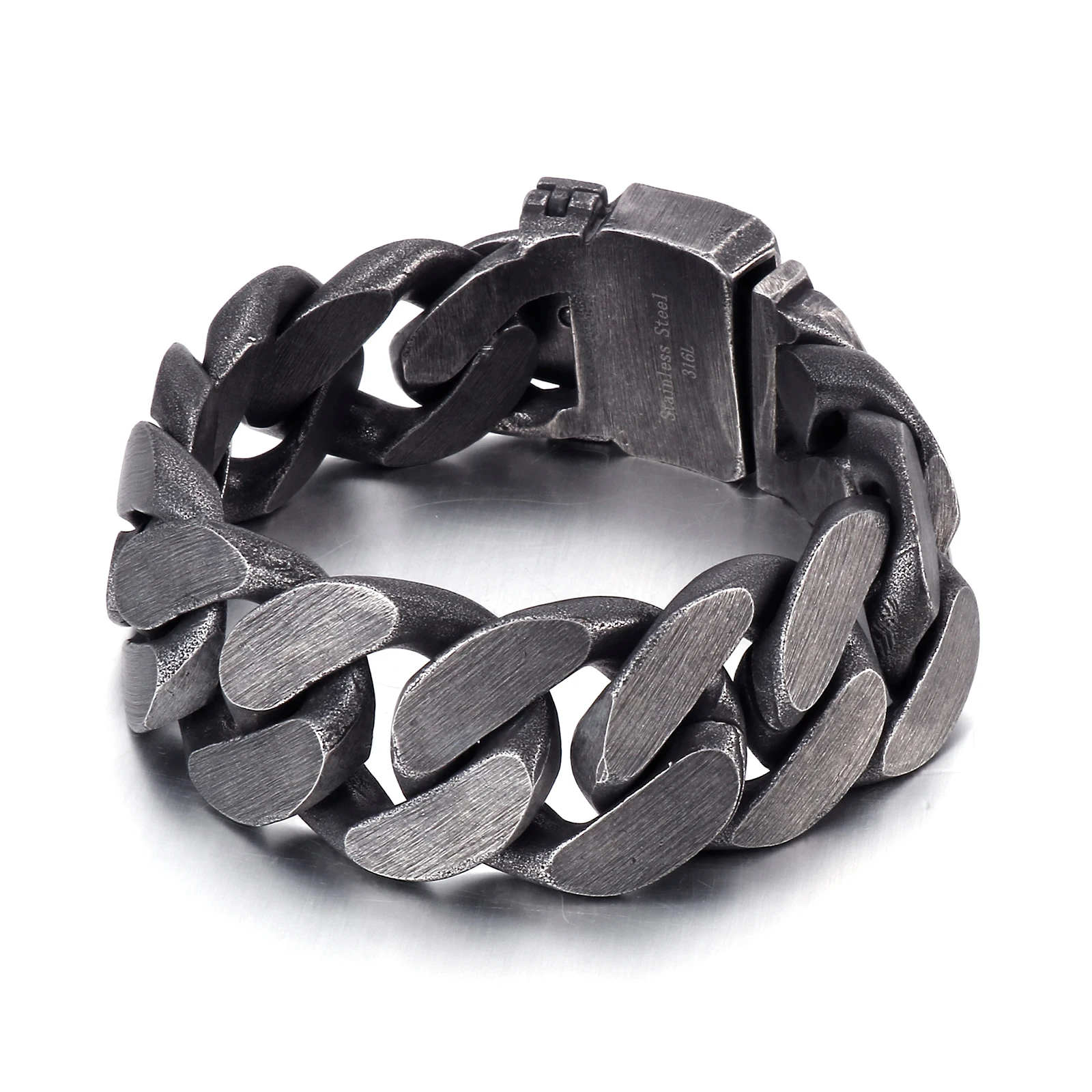 25mm Vintage Chunky Heavy Punk Bracelet Male Stainless Steel Brushed Link Chain  - £30.61 GBP