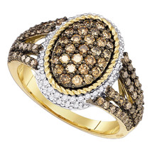 14kt Yellow Gold Round Brown Color Enhanced Diamond Cluster Ring 1-1/5 Ctw - £722.54 GBP