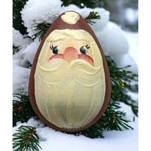Vintage Christmas Egg Shaped Santa Face Brooch Pin Hand Painted Wood Santa Head - £10.36 GBP