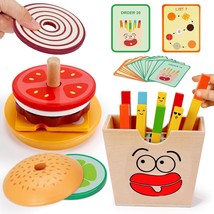 Montessori Toys For 2 3 4 5 Year Old, Wooden Burger Stacking Toys And French Fri - £26.77 GBP