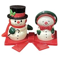 Vtg Christmas JSNY Mr &amp; Mrs Snowman Salt Pepper Shaker 3 Piece Set Hong ... - $238.96 MXN
