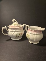 Vintage Creamer &amp; Covered Sugar Bowl Pink Roses Floral Porcelain  - $10.80