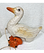 Antique Waddling Duck Pull toy Paper Mâché Giant Orange Feet - $102.08 CAD