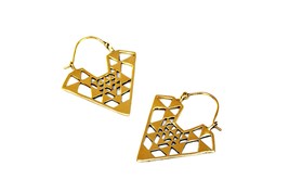 Triangle Aztec Earrings, Tribal Geometric Earrings, Gold Mexican Hanging Earring - £14.35 GBP