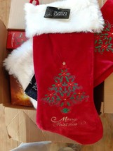 St Nick&#39;s Choice Deep Red Velvet Embroiderd Snowflakes Christmas Stocking - £3.96 GBP