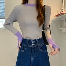 MATAKAWA Sweater Korean Fashion Thin Y2k Pullover Contrast Color Retro Long Slee - £65.85 GBP
