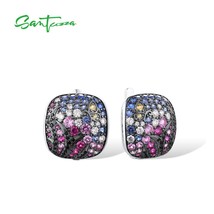 Silver Earrings For Women Pure 925 Sterling Silver Dazzling Pink Blue Stones Cla - £53.78 GBP