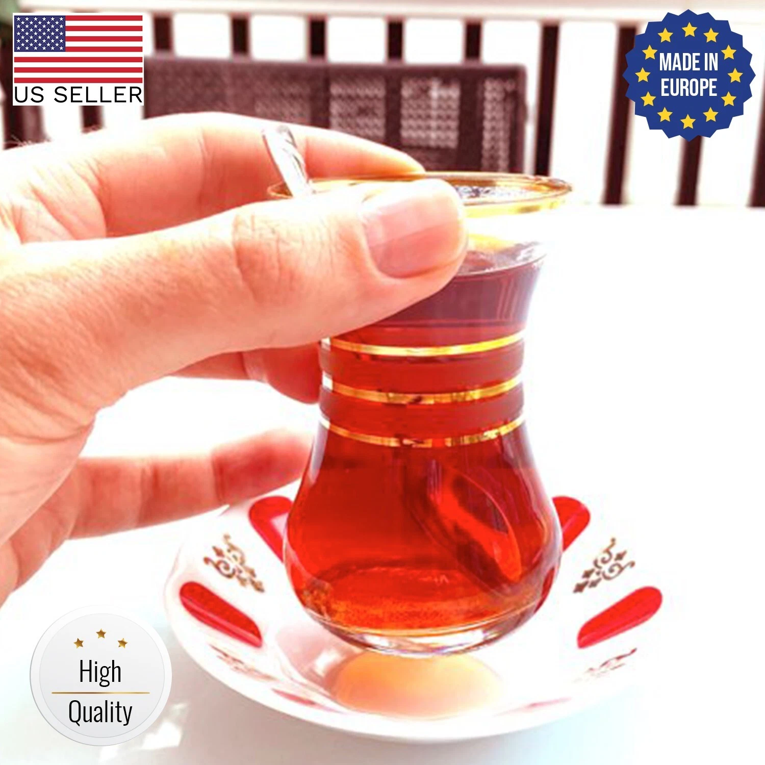 Turkish Tea Glasses Gold Trim Small Glass Teacups 4.5oz++Free Gift Egyptian Tea  - $18.99