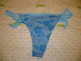 Rue 21 Women&#39;s Thong Panties XS/SMALL Blue Tropical Floral W Strappy Sides - £7.74 GBP