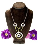 BRASS &amp; Silvertone Metal RINGS Links Vintage Avon NECKLACE Leather Cord 20&quot; - $17.81