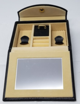 Travel Jewelry Case Box Lined Black Vinyl Mirror Pockets Drawer Rings Holder - £11.98 GBP