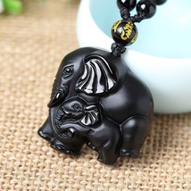 Moms Love Natural Black Obsidian Crystal Carving Protection,Happy Amulet Pendant - £14.21 GBP
