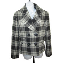 Anne Klein Pea Coat Gray Womens Size 4 Plaid Wool Double Breasted Pocket... - $28.70