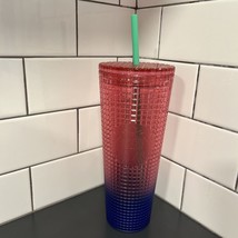 Starbucks 2022 Watermelon Pink Purple Gradient Ombre Grid 24oz Venti Tumbler NEW - £10.51 GBP