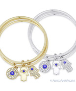 Hamsa Hand of Fatima Evil Eye Nazar Luck Charm CZ Crystal Bangle Bracele... - £12.78 GBP