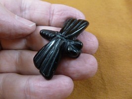 (Y-DRAG-574) Black Onyx DRAGONFLY dragon fly BUG carving gemstone stone ... - $14.01