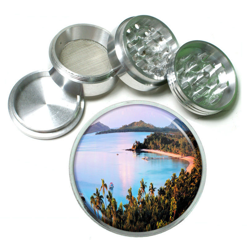 Fiji Islands D8 Aluminum Herb Grinder 2.5" 63mm 4 Piece Tropical Paradise - £13.41 GBP
