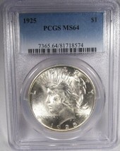 1925 Peace Silver Dollar PCGS MS64 Certified Coin AM732 - £85.33 GBP