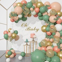 166Pcs Sage Olive Green Blush Peach Balloon Garland Arch Kit Orange White Green  - £13.49 GBP