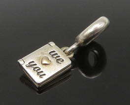 PANDORA 925 Silver &amp; 14K GOLD - Vintage We Love You Card Motif Pendant - PT17863 - £38.00 GBP