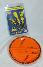 Constructive Eating Set Orange Plate and Yellow Construction Utensils Made in US - £17.22 GBP
