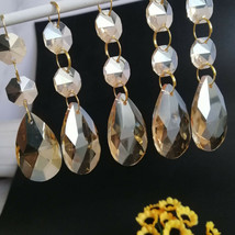 12PCS 120mm Champagne Teardrop Crystal Beads Pendant Gold Ring Chandelie... - £10.88 GBP