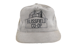 Vintage 80s Distressed Blissfield Co-Op Spell Out Corduroy Snapback Hat Gray USA - £22.90 GBP