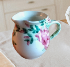 Vintage Hand Painted Pottery Creamer Pink Green Floral Motif Creamer Pit... - $12.00