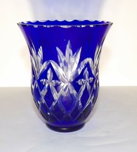 Lovely Bohemian Crystal Cobalt Cut To Clear Beautifully Cut Votive Candle Holder - £35.52 GBP