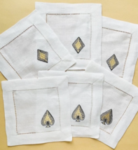 Sferra Embroidered Playing Card Linen Cocktail Napkins 6PC Diamond/Spade... - $32.57