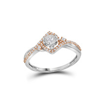10kt Two-tone White Gold Womens Round Diamond Solitaire Rose-accent Ring - £199.80 GBP