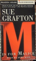 &quot;M IS FOR MALICE&quot; by Sue Grafton Cassette Audiobook Mystery &#39;Kinsey Millhone&#39; - £11.79 GBP