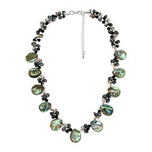 Exotic Teardrops Rainbow Abalone Shell and Freshwater Pearls Handmade Necklace - £27.11 GBP