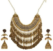 Antique Gold Color Traditional Padmavati Necklace With Earrings Rajasthani Style - £26.18 GBP