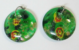 Green Gold Millefiori Art Glass Style Focal Bead for Necklace 2pc Lot Co... - £6.41 GBP