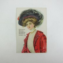 Victorian Trade Card Western &amp; Southern Life Insurance Cincinnati OH Lady in Red - £15.94 GBP