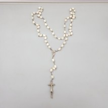 Vtg Mother Of Pearl Beautiful Beaded Crucifix Jesus Madonna Silvertone Cross - £22.32 GBP