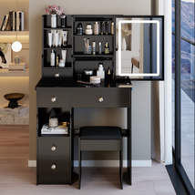 Compact 29.2&quot; Desktop Vanity Table with LED Mirror &amp; Storage Stool - $173.99