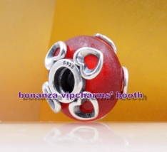 Valentine&#39;s day Release Sterling Silve Frosted Red Murano Glass and Hearts Charm - £5.99 GBP