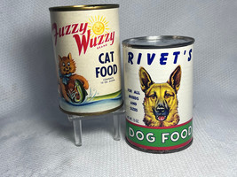 Vtg Rivet&#39;s Dog Fuzzy Wuzzy Cat Food Orig. Labels Reattached On Two 15 O... - $29.95