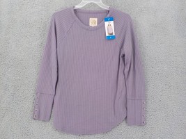 CHASER SWEATER WOMENS SZ L MYSTIC PURPLE WAFFLE KNIT TOP ROUND NECK LONG... - $14.99