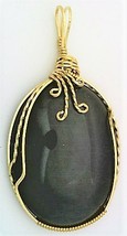 Black Cat Eye Glass Brass Wire Wrap Pendant 3 - $27.49