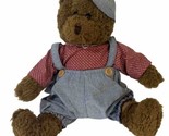 Teddy Bear Plush 12&quot; Denim Overalls Denim Hat Nursery Decor Baby Shower ... - $14.80
