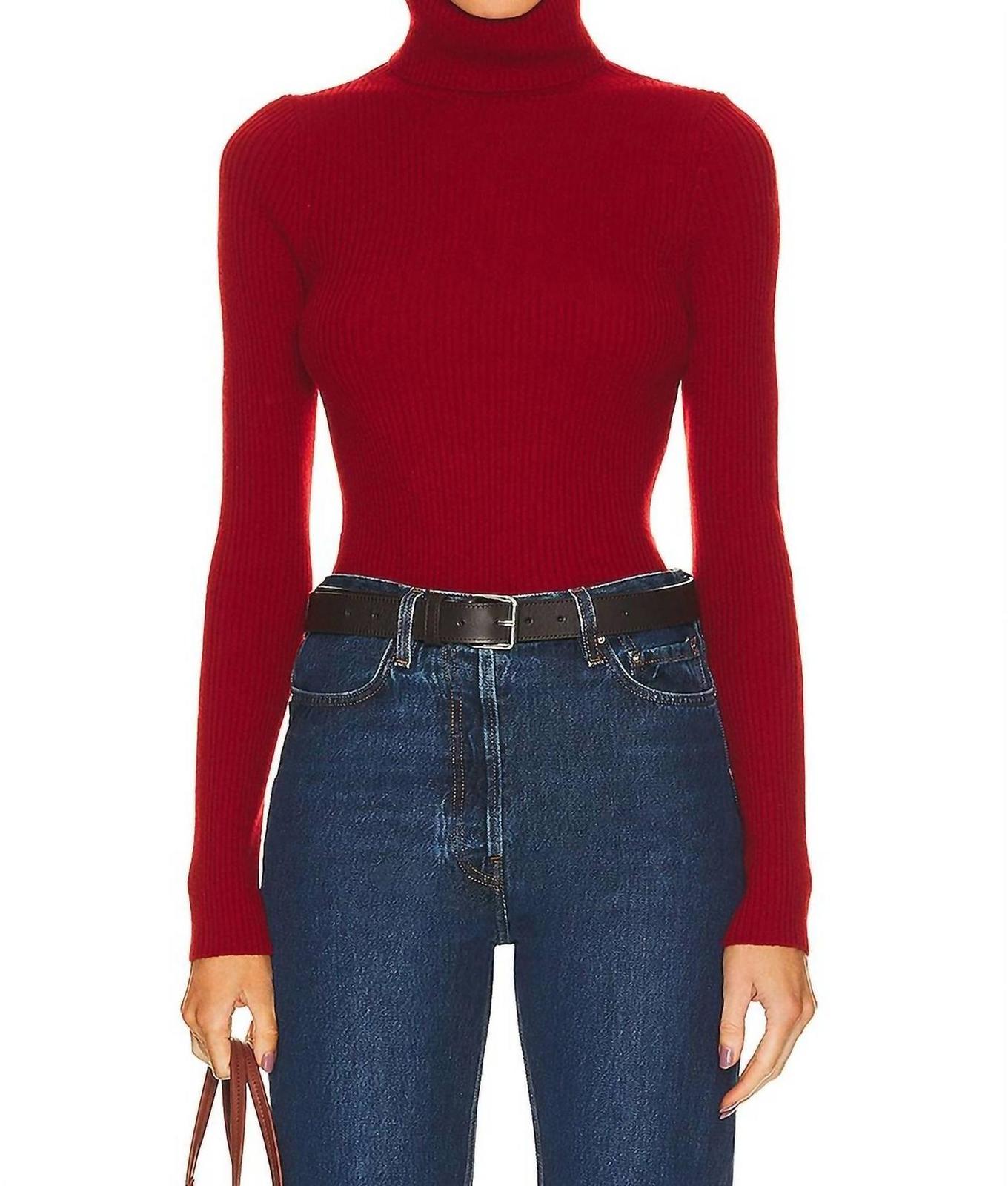 Enza Costa Cashmere Rib Turtleneck Sweater Red - $154.00