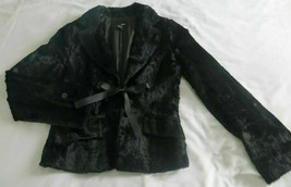 Ladies H&amp;M Fitted Black Faux Fur Tie Front Jacket Coat Size 10,satin lined.butto - £52.31 GBP