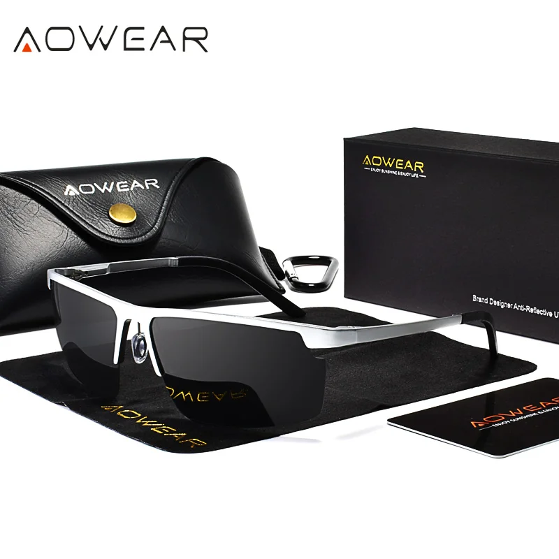 AOWEAR Aluminum Rimless glasses Men Polarized Uv400 High Quality Mirror ... - $73.01