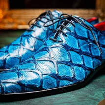 Olivieri Caribbean Genuine Pirarucu Exotic Lace-Up Oxford Blue image 8