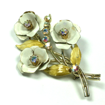 Vintage 1960s Signed Coro Ab Rhinestone Enameled Floral Bouquet Brooch 3&quot; - £22.67 GBP