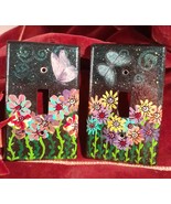 Twilight Flowers &amp; Butterflies SET of 2 Light Switch Plate Covers Handpa... - $20.30 CAD